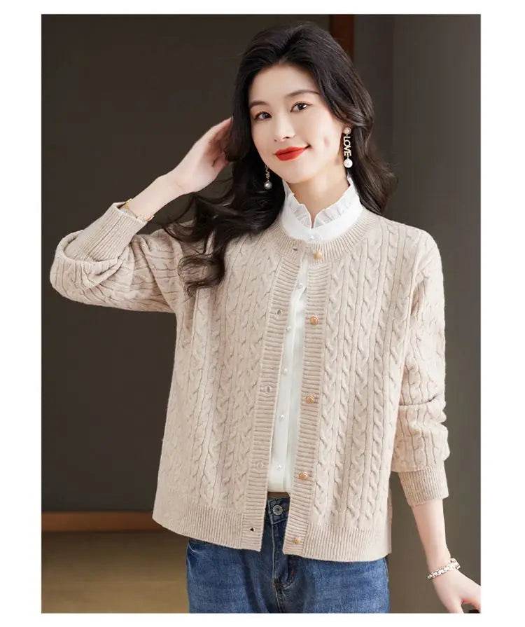 Knitted Cardigan Women's Short Spring Autumn New Top Round Neck Loose Fashionable Sweater Casual Jacket - AIAZ