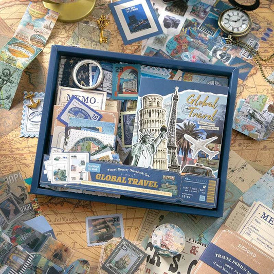 154 Pcs Vintage travel Handbook Gift Boxes School Student Reward Small Gifts Children's Gifts Scrapbook Supplies Stationery Set - AIAZ