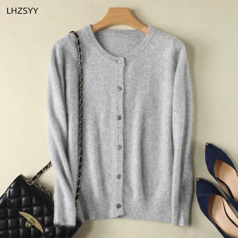 Women Cardigan Large Size Warm Pure Mink Cashmere Sweaters O-neck Loose Coat Female Sweater Ladies' Jacket Solid Knit Cardigans - AIAZ