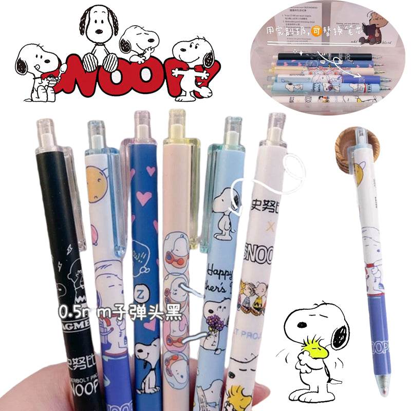 6pcs Snoopy Neutral Pen 0.5mm Black Water Pen for Writing Notebooks Girls CuteSchool Office Supplies Accessories Stationery Gift - AIAZ