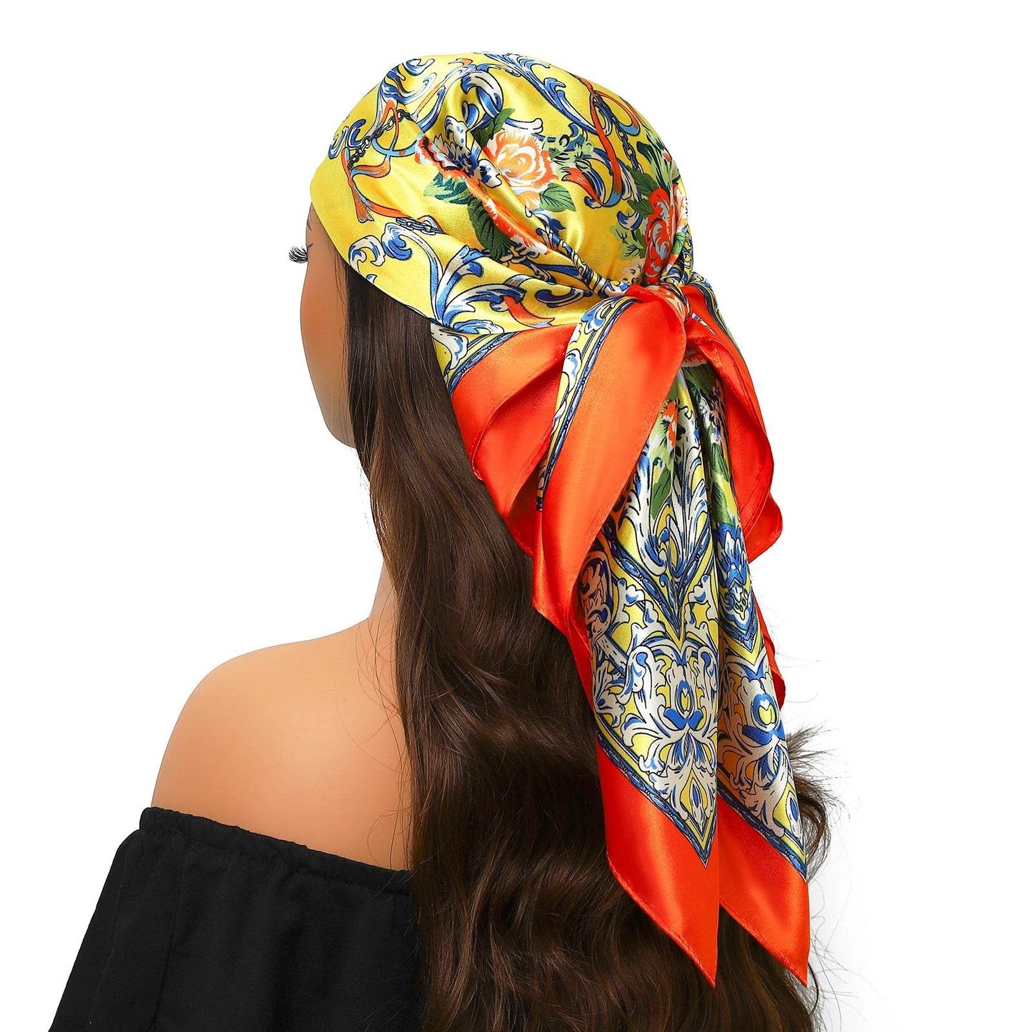 Head Scarf Women Luxury Brand Square 90*90cm Silk Foulard Satin Bandana Cheveux Soft Neckerchief Hijab Hair Scarves For Ladies - AIAZ