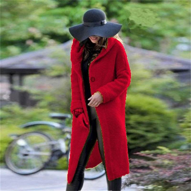 New Cashmere Cardigan in Autumn and Winter Women'sloose Long Sleeve Sweater Solid Color Knitted Long Thickened Top - AIAZ