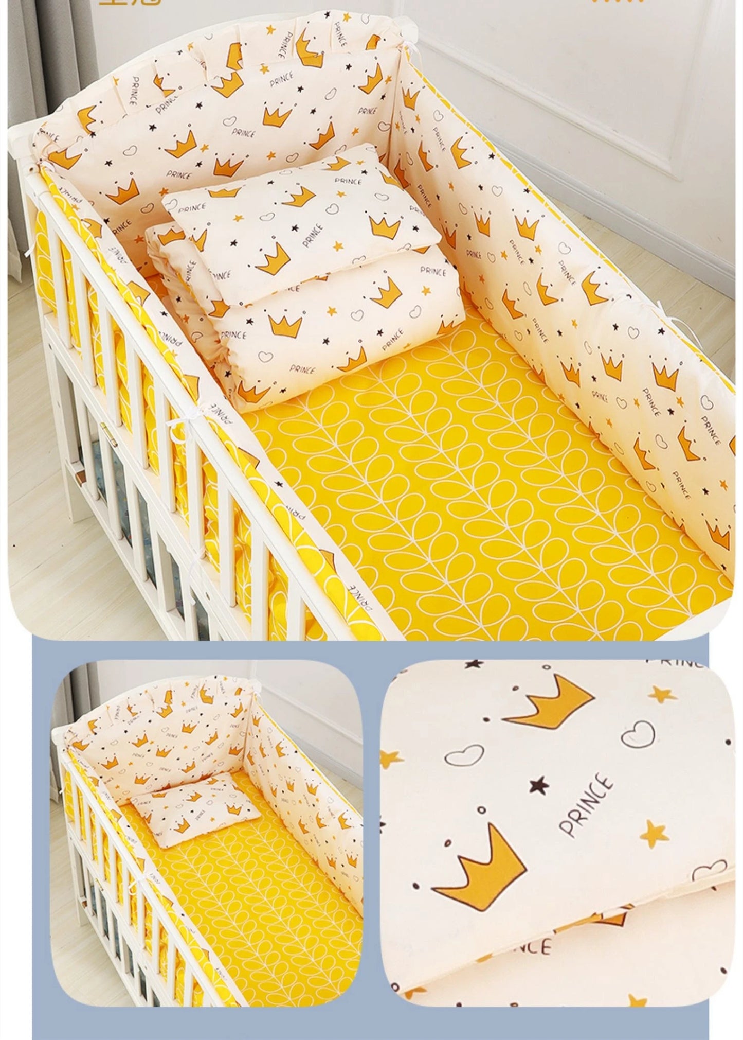 6PCS Baby Bedding Set Cotton Bedroom Decor Newborns Crib Bumpers Cushion Cotton include( 4Bumpers+Sheet+Pillow)