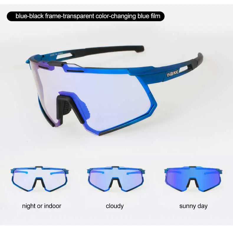 INBIKE Photochromic Cycling Sunglasses Professional Road Bike Riding Glasses for Men Bicycle Windproof Sand Goggles Bike Eyewear