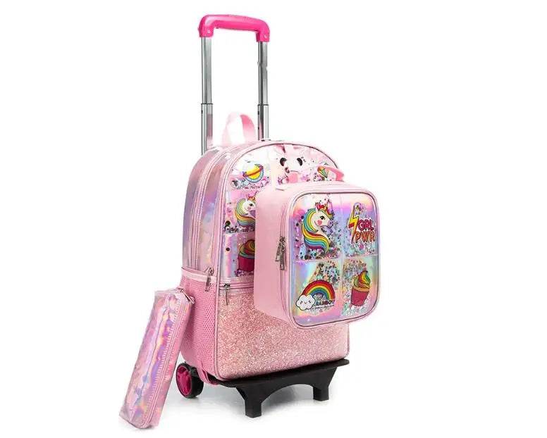 School Wheeled backpack Bag School bag with wheels Trolley Satchel bag Kids School Rolling backpack for girls School Trolley Bag - AIAZ