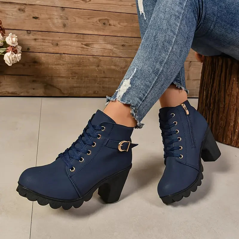 Women Boots Autumn Winter High Quality Boots Lace-up High Heels Shoes for Women Outdoor Fashion Anti-slip Boots Botas De Mujer