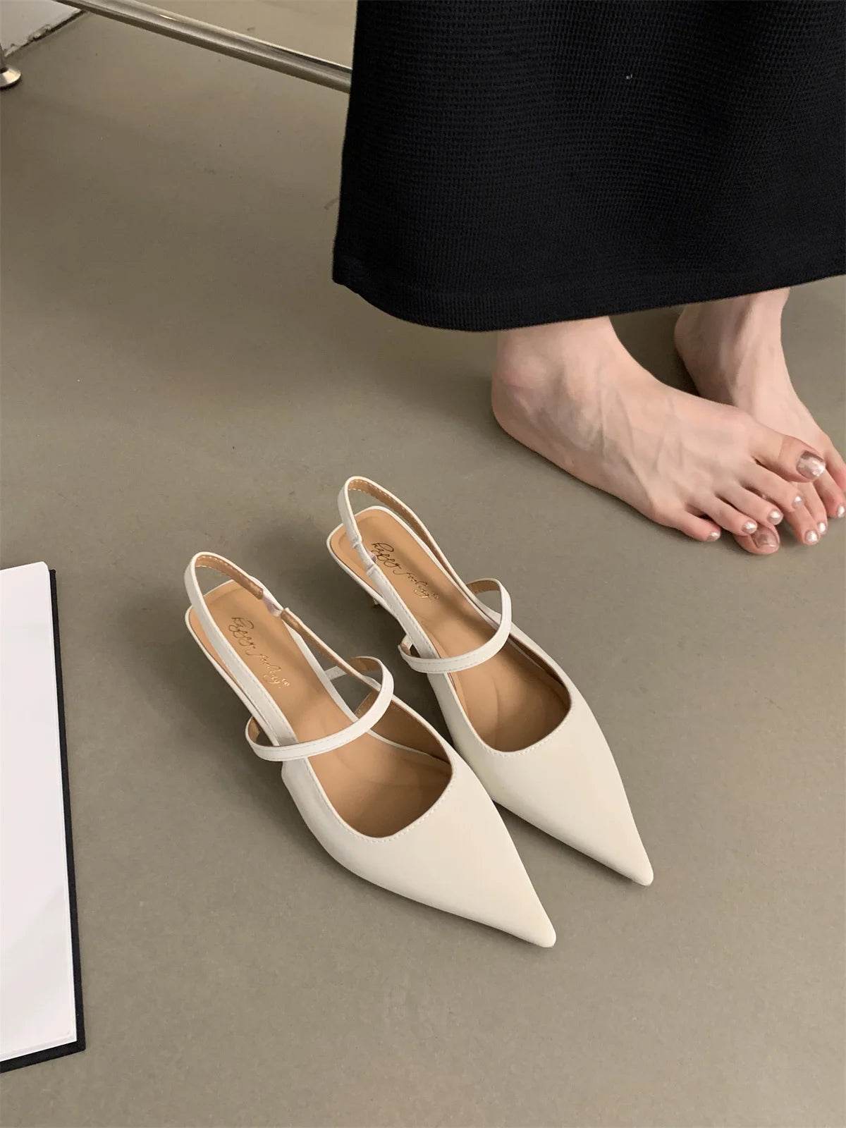 Bailamos Women Sandals Pointed Toe Elegant Low-heel Shoes Summer Fashion Slingback Woman Mules Shoes Pumps Dress Shoes - AIAZ