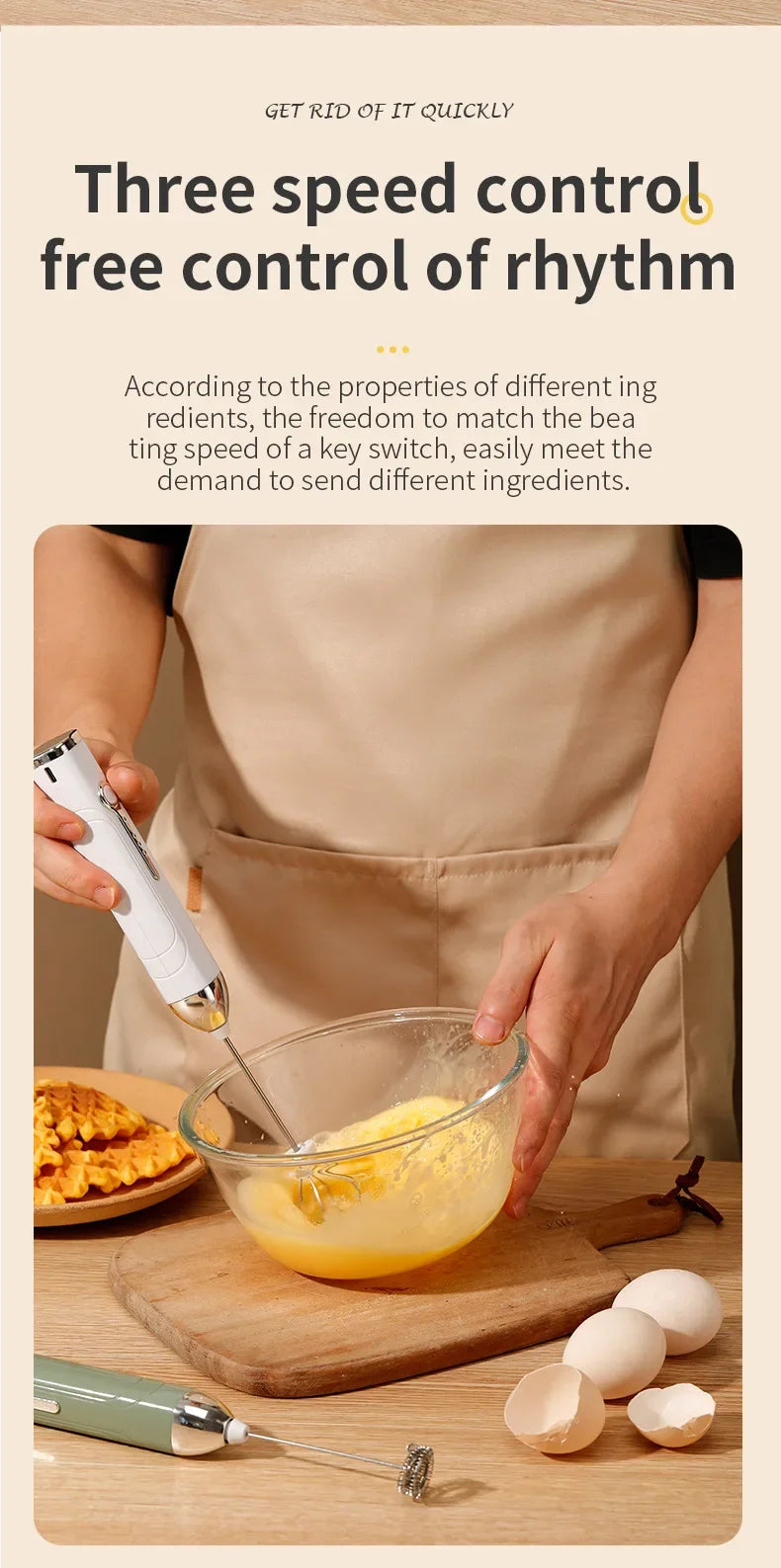 Wireless Type-C Rechargeable 3-speed Mini Handheld Milk Frother Coffee Frother Portable Kitchen Cooking Tools Whisk Foam Blender