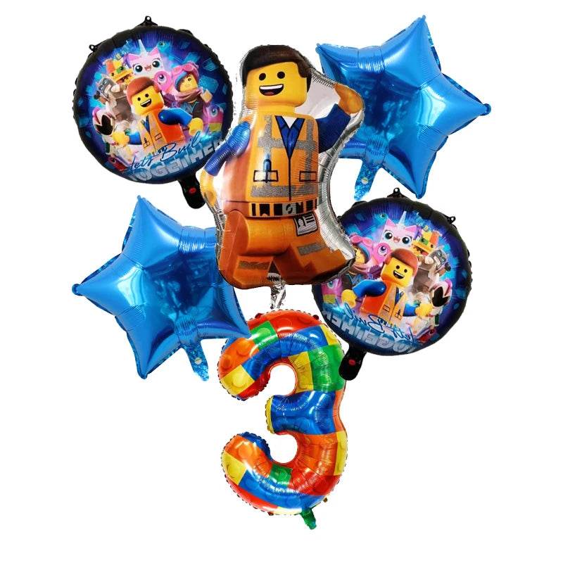 6pcs Building Block Party Balloon Colorful Foil Number Baby Shower Blocks Themed Decorations Children Birthday Party Supplies - AIAZ
