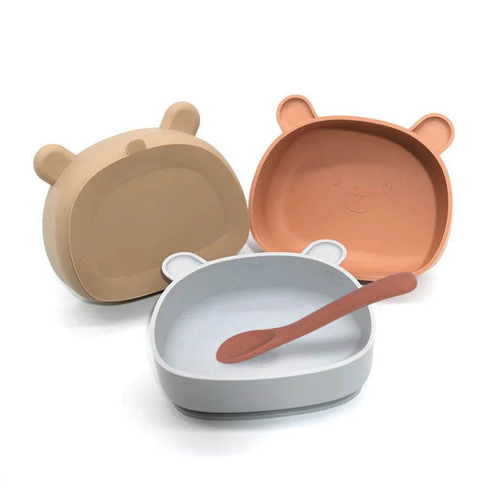 BPA Free Solid Color Dishes Children Dishes Suction Plates Silicone Baby Dining Plate For Toddlers Baby Training Feeding Bowl - AIAZ