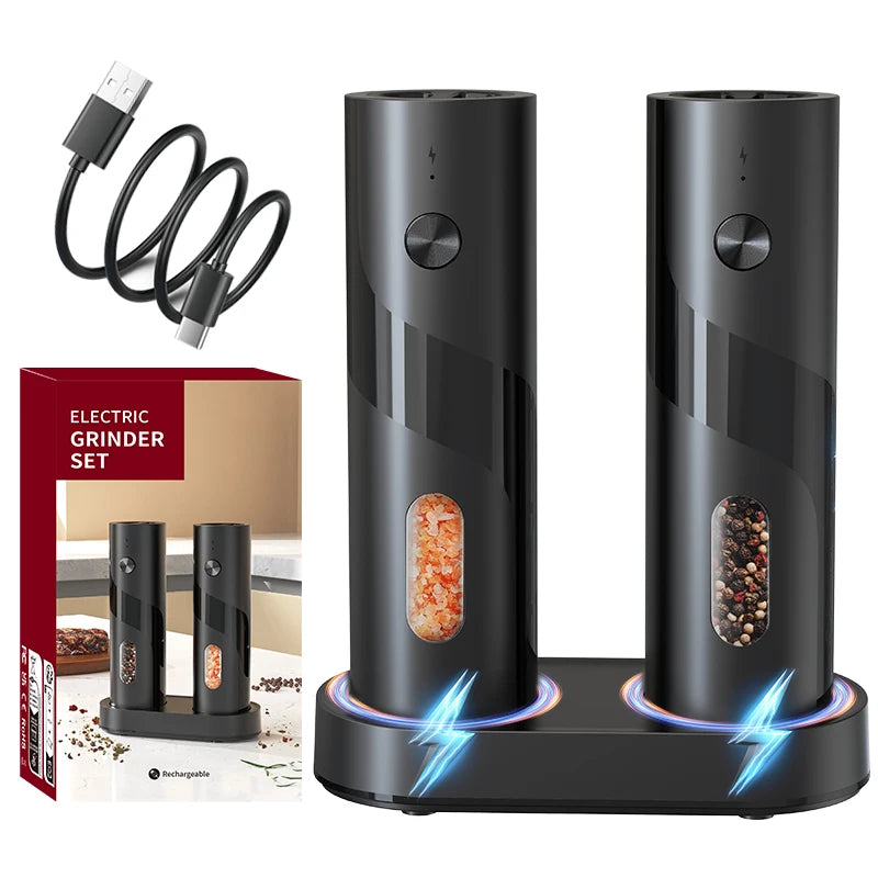 110ml Rechargeable Electric Salt and Pepper Grinder Shakers USB Automatic Djustable Coarseness Spice Mills for Kitchen Gadgets