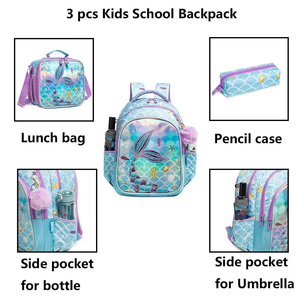 Drop Shipping Backpack Set for Teenagers Waterproof School Bags for Girls Backpack Mermaid Cartoon Bag Kids School Bags Supplies - AIAZ