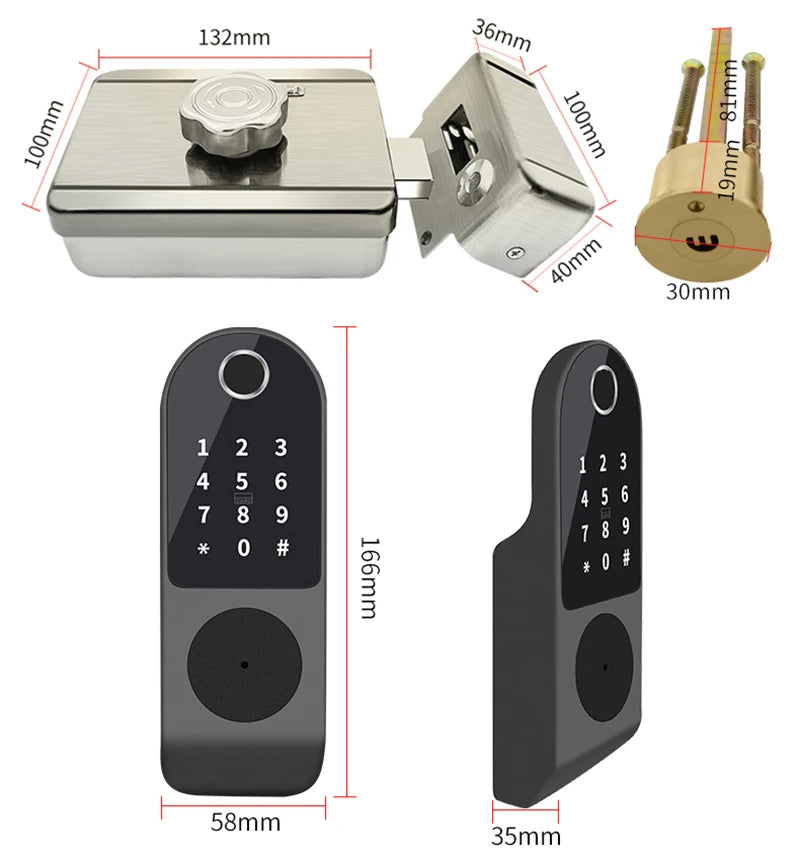 Security Home Gate Door Keys Entry RFID Card Code Password Tuya Wifi TTlock Smart Door Lock Digital Double Side Fingerprint Lock