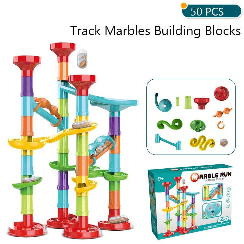 Marbles Run Catapult Track Building Blocks Slide Beads Educational Toys Children Gift Race Balls Toy Marble Track Race Set - AIAZ