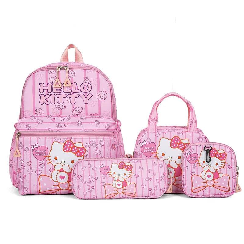 4Pcs School Bag Set For Elementary School Students Cartoon Printed Hello Kitty Kuromi Junior High School Backpack With Pen Bag - AIAZ