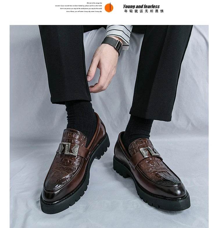 2025 men's party and business loafers, thick-sole men's formal thick-sole shoes, comfortable slip-on fashion casual shoes - AIAZ