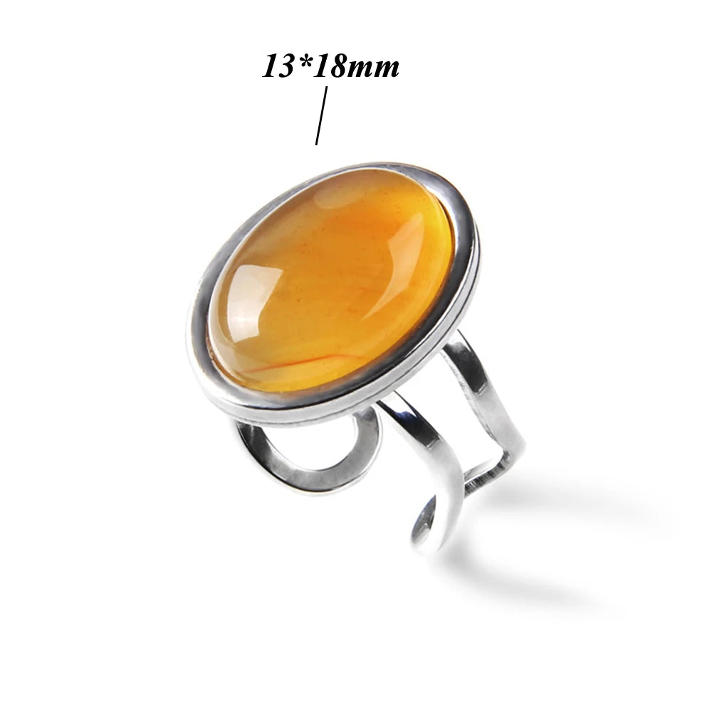 Cabochon Natural Stone Ring 10*14MM Oval Agates Turquois Quartzs Gem Finger Ring Silver Color Adjustable Open Rings Jewelry Gift