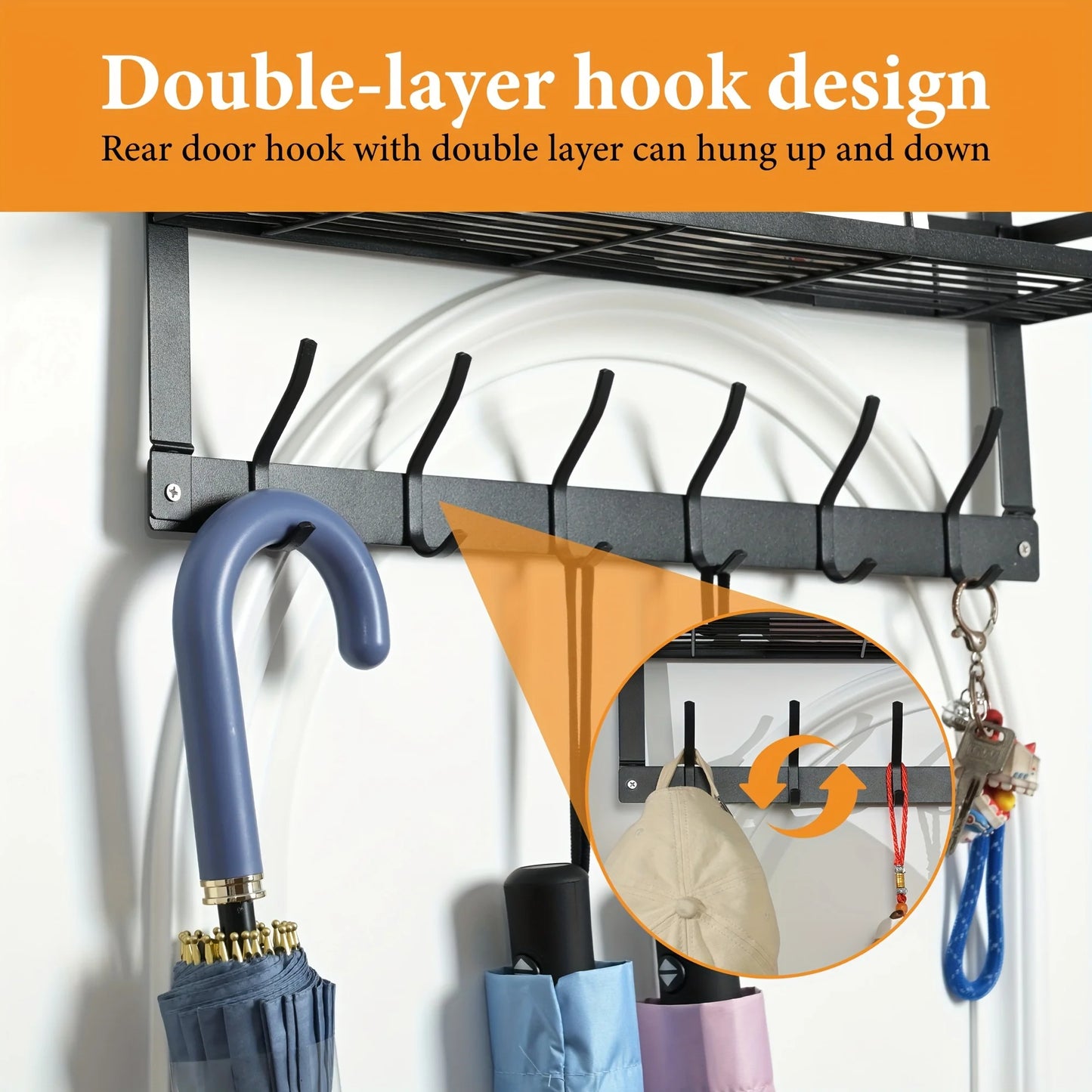 5 Hooks Sleek Over the Door Hanging Organizer with Storage Rack No-Drill Metal Door Hook for Bedroom Space-Saving Organizer