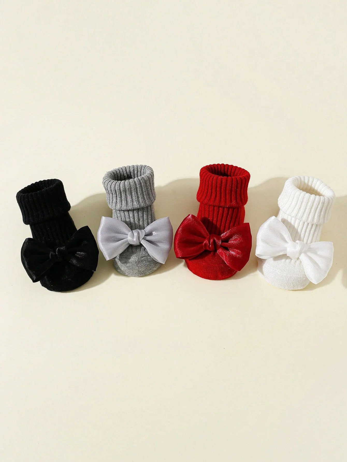 4 Pairs Toddler Socks with Bows, Soft Cotton Cute Ankle Socks for Infants Girls, Fashion Anty-Slip Newborn Baby Socks 0-24 Months