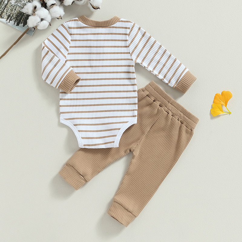 Citgeett Autumn Infant Baby Boy Fall Outfits Long Sleeve Striped Print Romper + Pants Set Warm Clothes