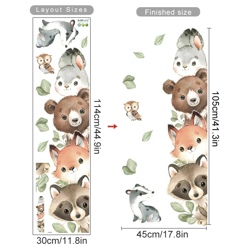 Forest Animals Theme Bear Deer Rabbit Children's Wall Stickers for Kids Room Baby Room Decoration Wallpaper Wall Decals Nursery