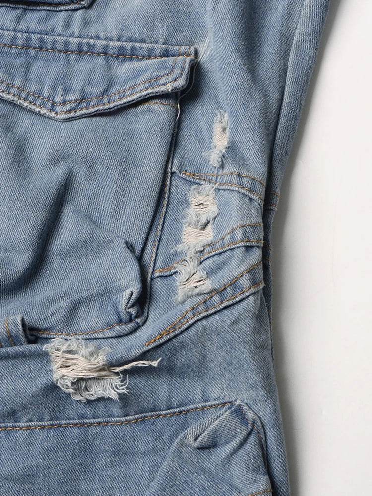 TWOTWINSTYLE Patchwork Pockets Streetwear Jumpsuits For Women Strapless Sleeveless Cold Shoulder High Waist Sexy Jumpsuit Female - AIAZ