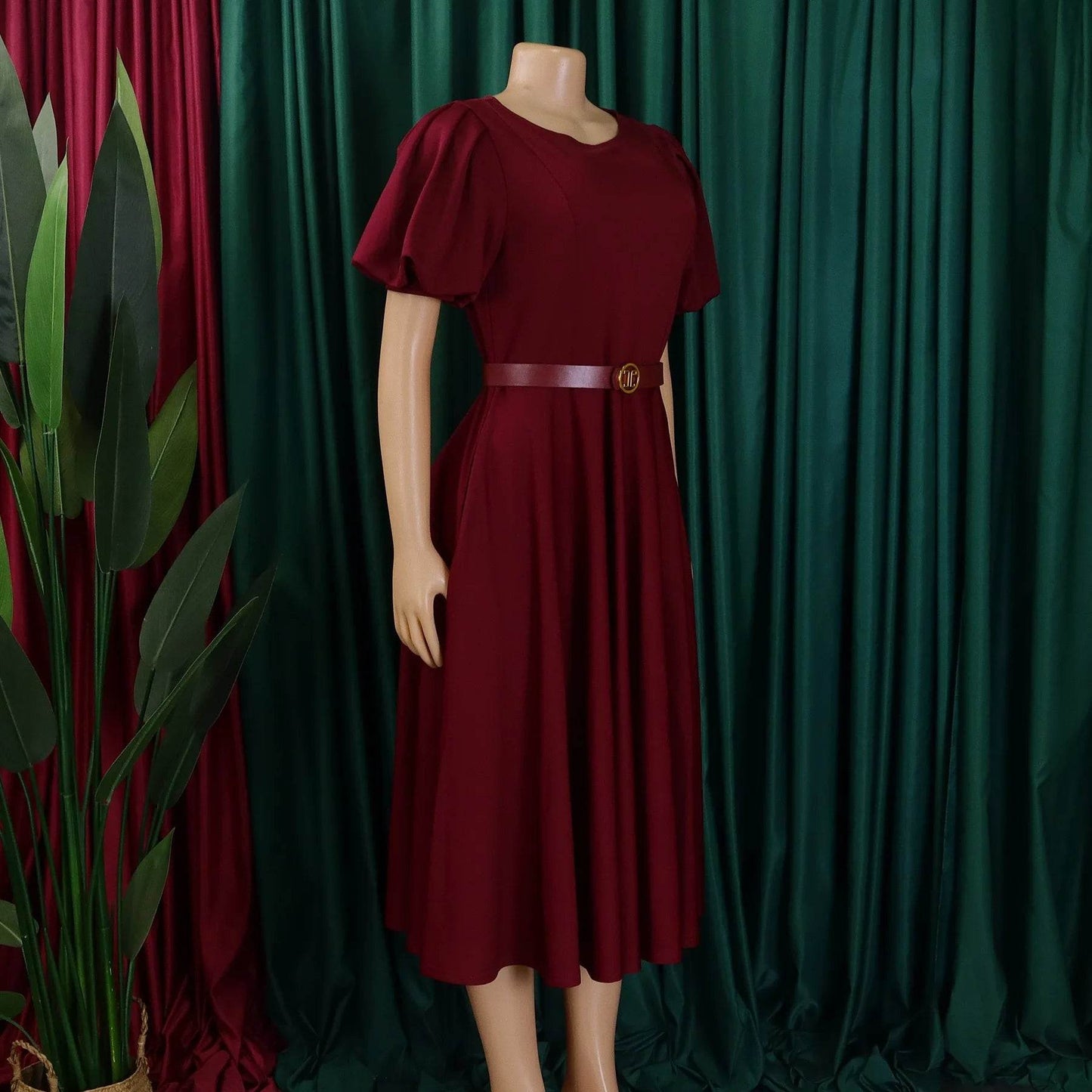 Elegant Office Dress for Women Professional O Neck Short Sleeve Belt Waisted A Line Mid Calf Formal Business Work Dress Midi New - AIAZ