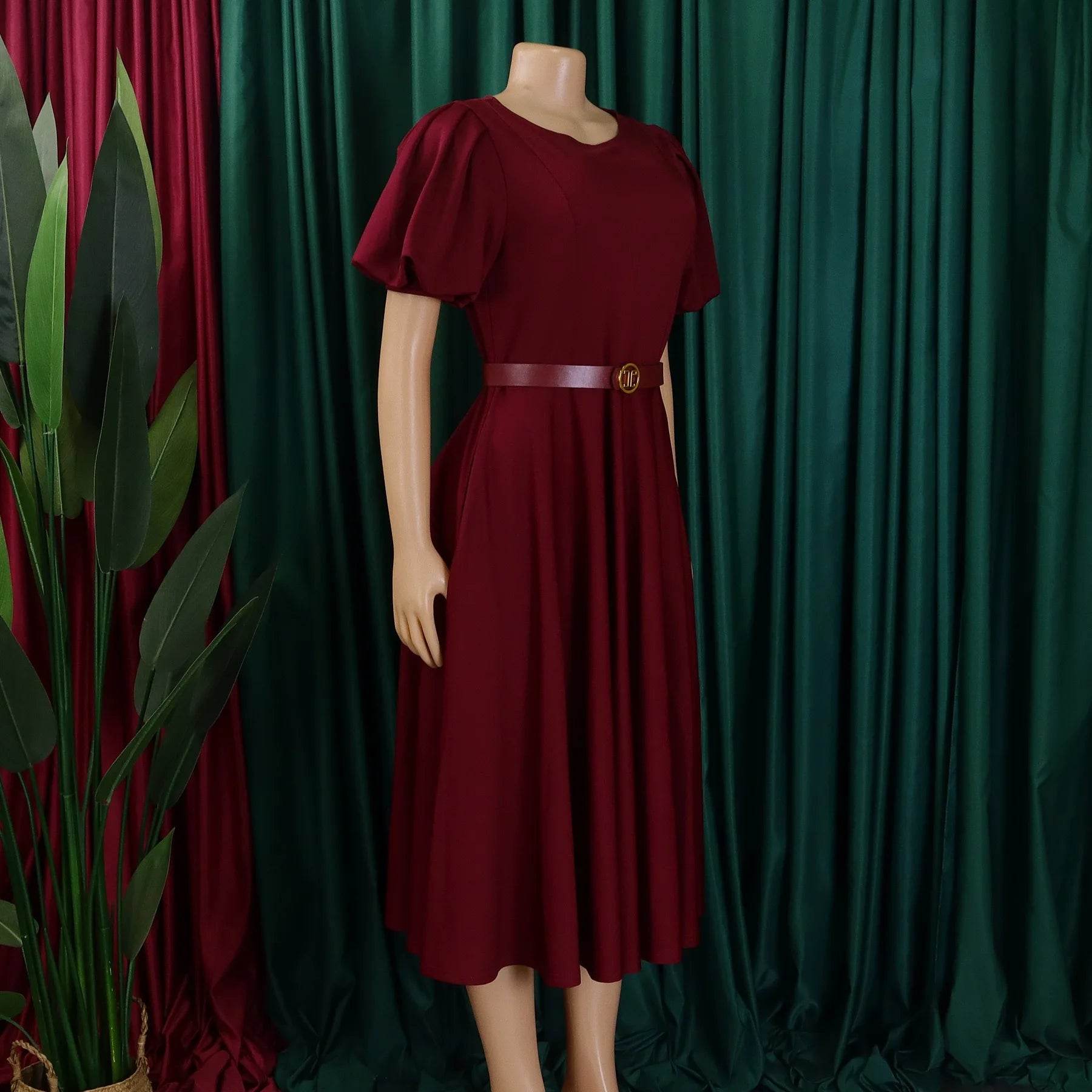 Elegant Office Dress for Women Professional O Neck Short Sleeve Belt Waisted A Line Mid Calf Formal Business Work Dress Midi New - AIAZ