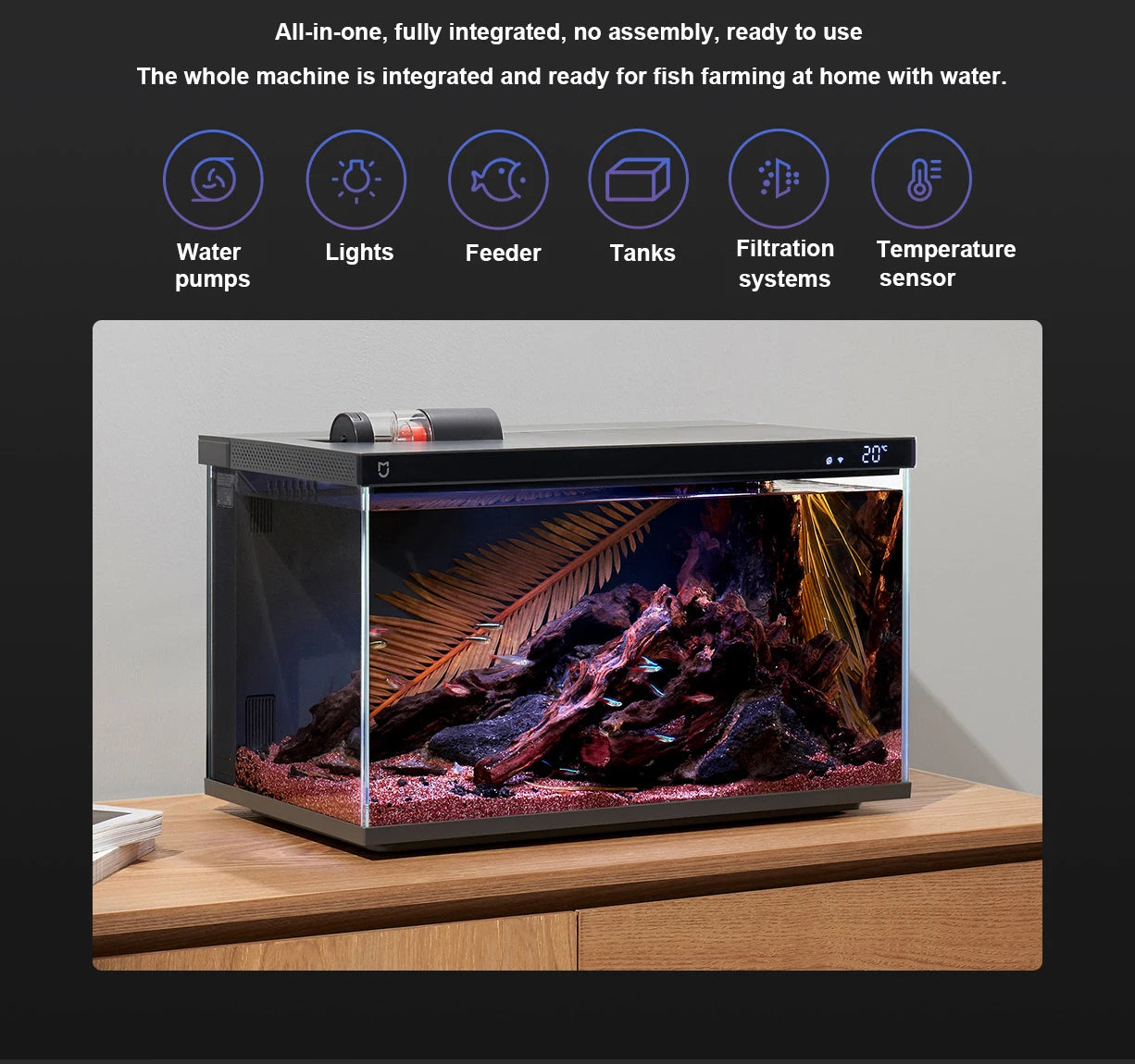 Xiaomi Mijia Smart Fish Tank MYG100 Work With Mijia APP Mobile Controlled Remote Feeding Smart Lighting System Light Aquarium20L