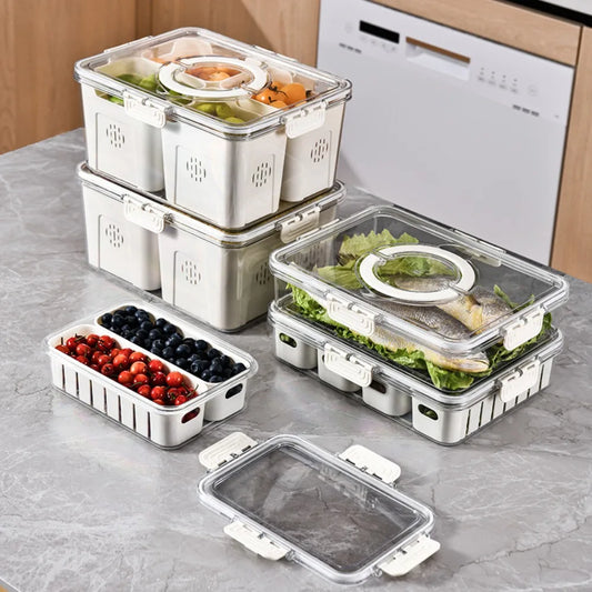 Drain Basket Divided Fresh-keeping Boxes Household Snack Fruits Transparent Simple and Transparent Kitchen Fresh-keeping Box