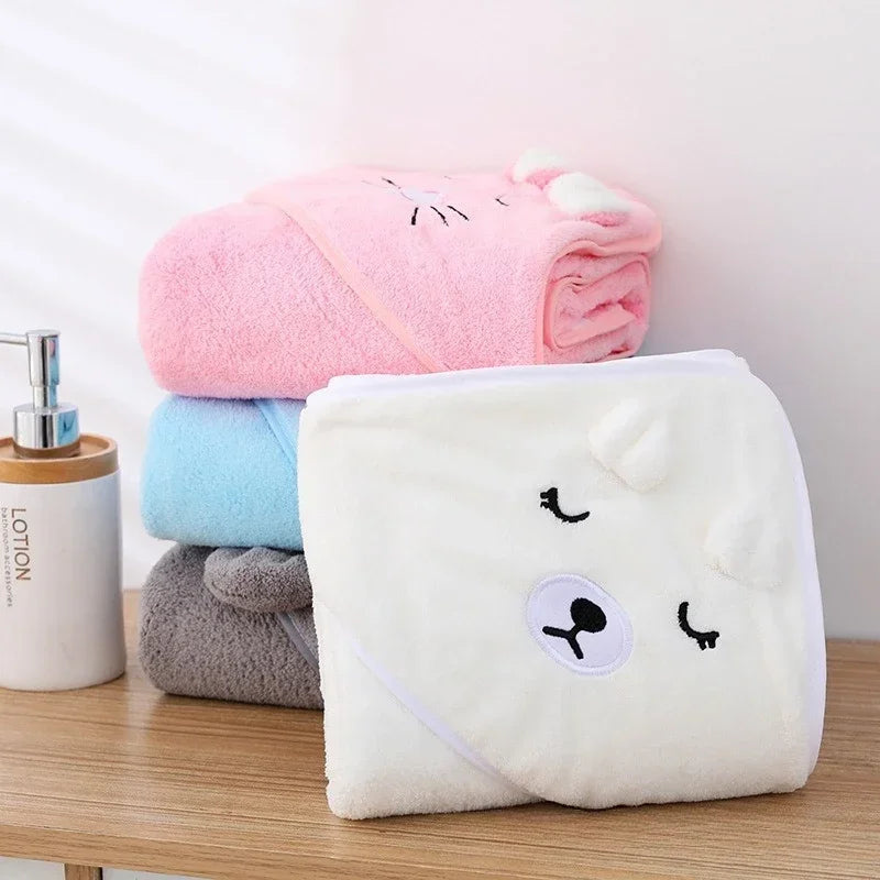 Hooded Coral Velvet Baby Bath Towel Cartoon Baby Elephant Wrap Blanket Super Absorbent Warm Bathrobe Newborn Baby Bath Towel