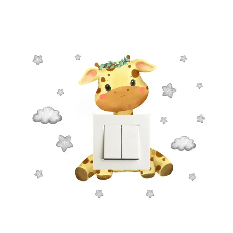 Cartoon giraffe Panda elephant switch stickers Kids Baby Bedroom decor Home decor Wallpaper Kids wall decal Room decor stickers