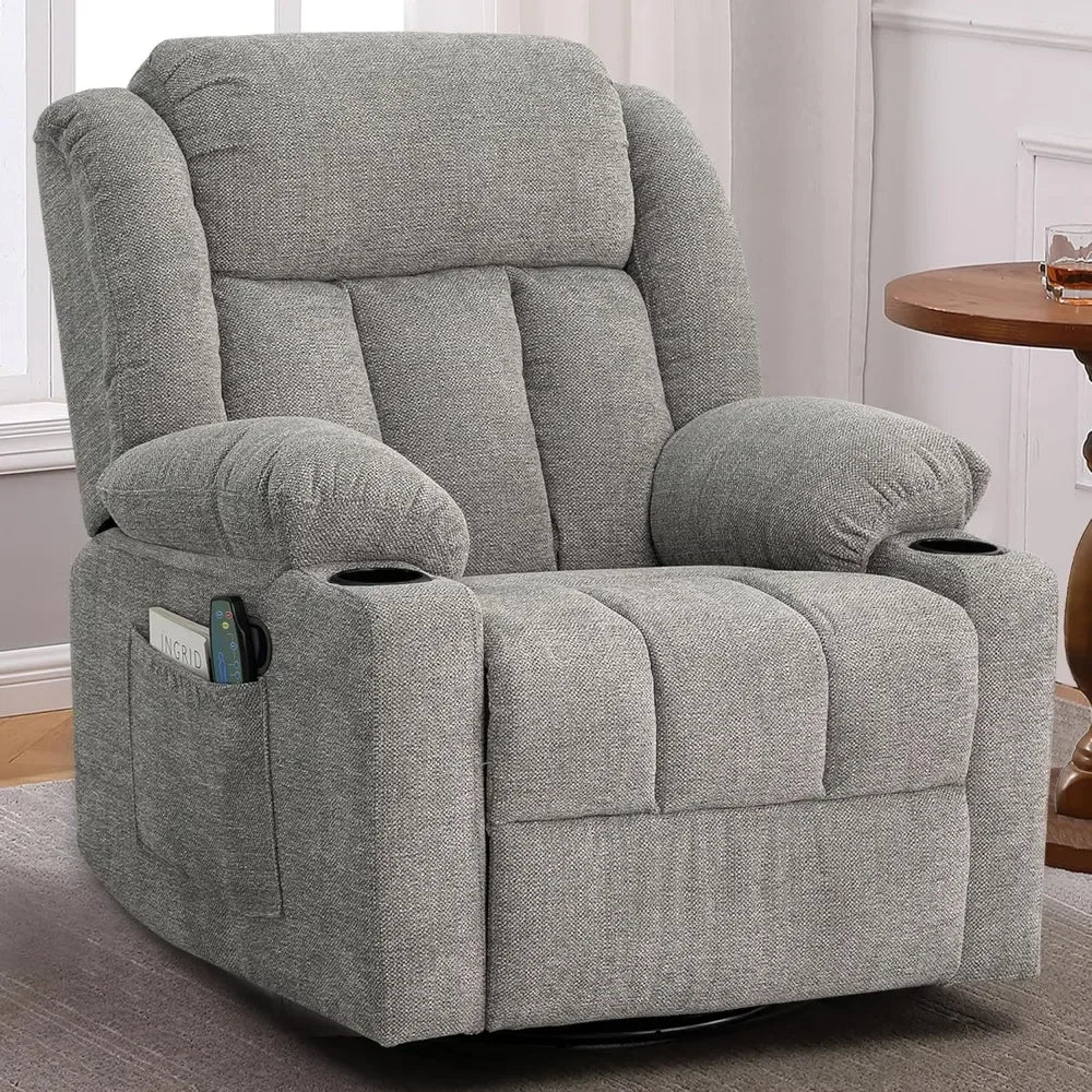 For Rocker Recliner Chair For Adults, Overstuffed Large Manual Recliner Swivel Glider With Massage And Heat,Living Room Chairs