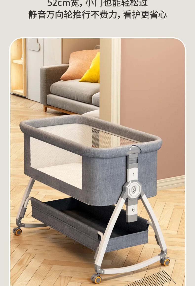 Crib Movable Multi-Function Folding Height Adjustment Splicing Queen Bed Baby Bassinet Newborn Baby Bed Anti-Overflow