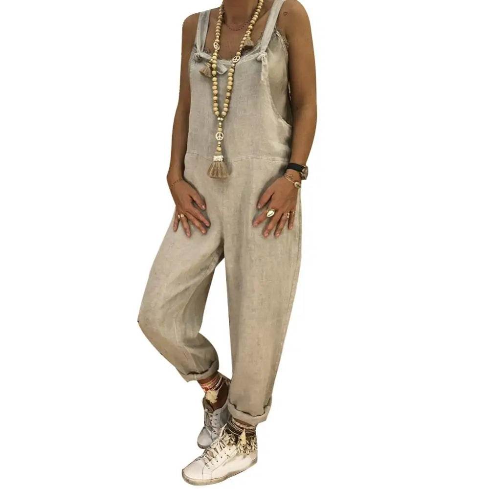 Jumpsuit Women Jumpsuit Solid Color Sleeveless Loose Overall Straps Casual Adjustable Bib women Bib - AIAZ