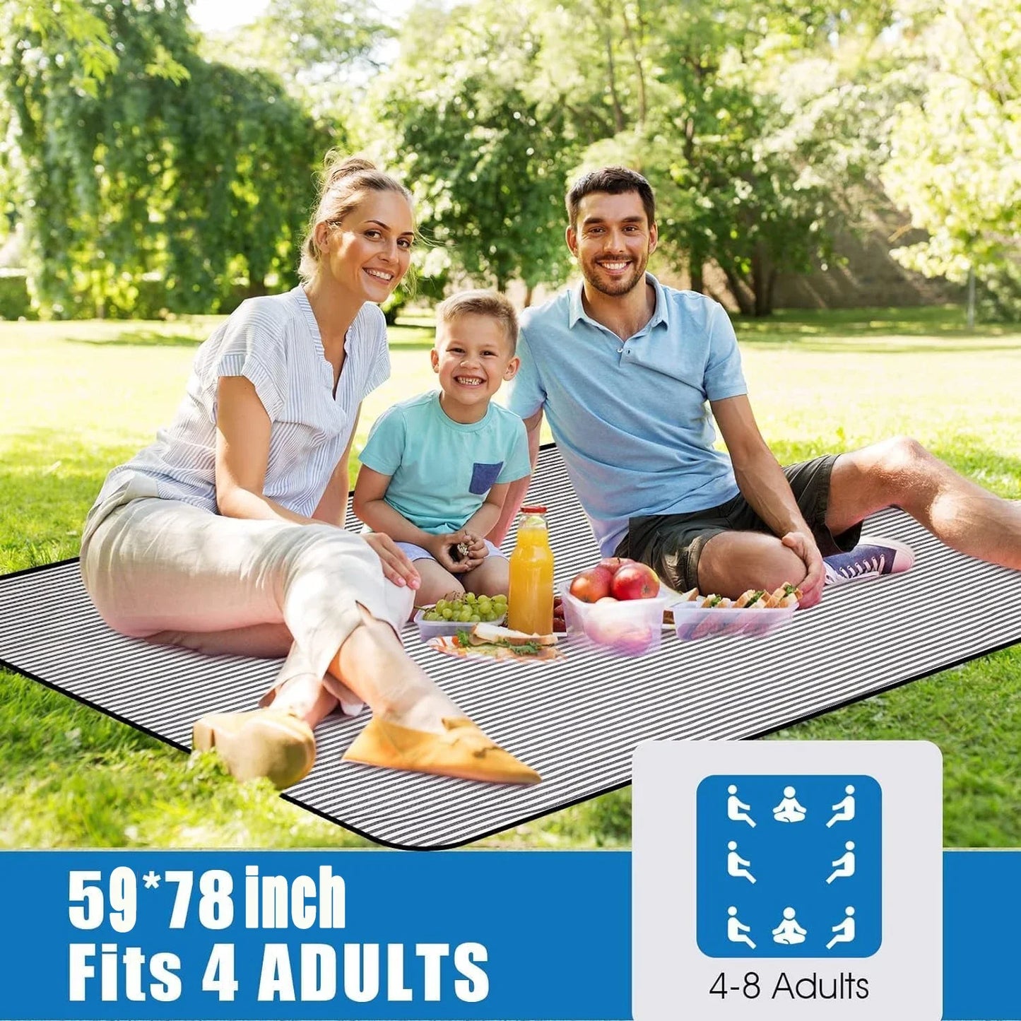 Waterproof Picnic Blanket with Carry Strap for Beach Mat or Family Outdoor Camping Party Large Picnic Outdoor Blanket