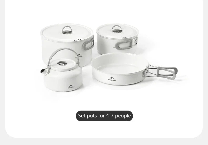 Naturehike Camping Cookware Ceramic Non-Stick Set Of Pots Outdoor Portable Tableware Kettle Frying Pan Cookset Kitchen Utensils