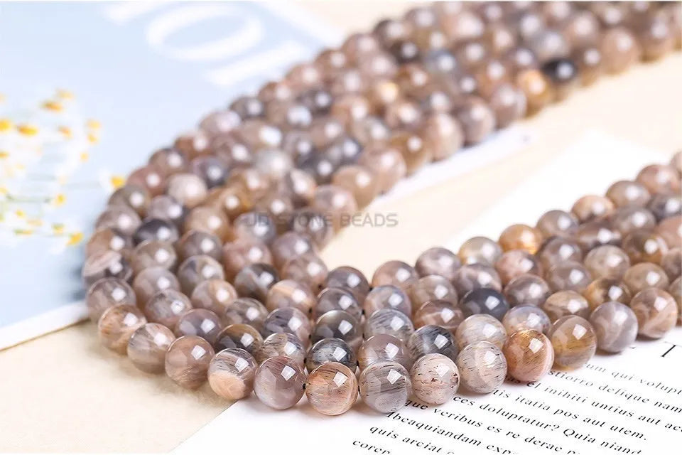 Natural Black Sunstone Moonstone Beads Round Loose Spacer Gems Charm Bead For Jewelry Making DIY Bracelet Necklace Accessories