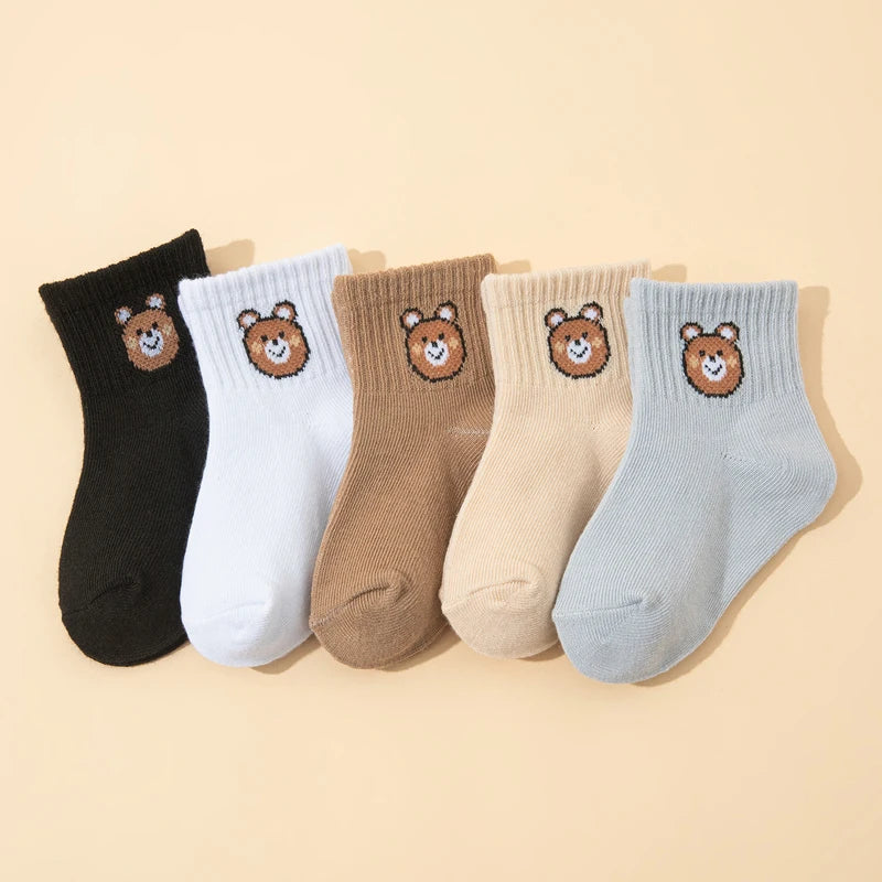 10 pairs  cute little bear casual short elastic mid-calf socks, baby socks, boys' socks, girls' socks, children's socks