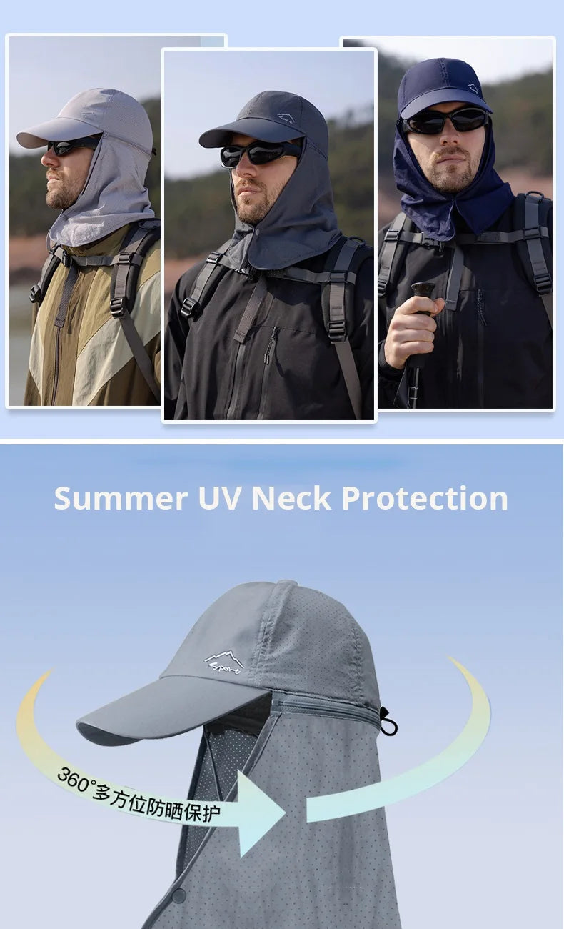 Summer Quick Drying Baseball Caps For Men Women Anti UV Sun Hat Breathable Hiking Fishing Hat Male Outdoor Detachable Shawl Hats