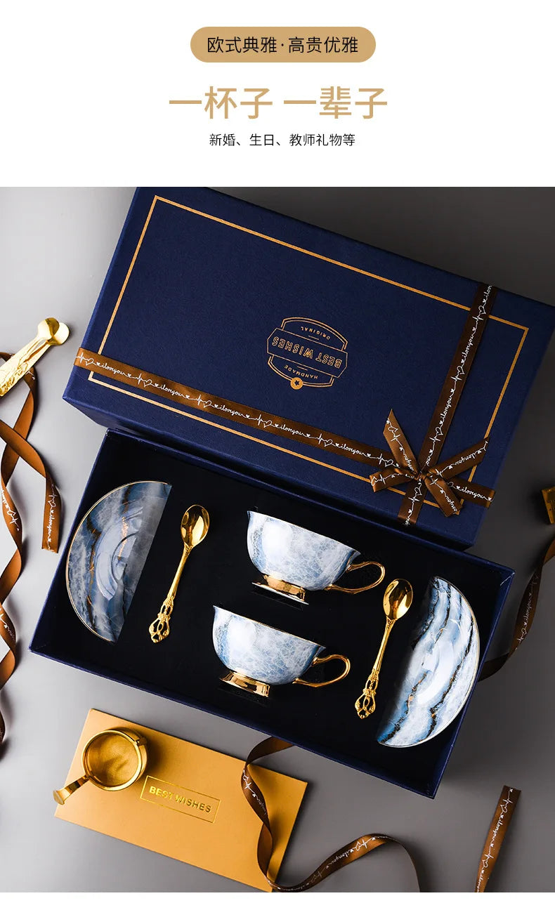 Retro Imperial European Coffee Cup Set Porcelain Tea Sets Luxury Gift Bone China Ceramic Cafe Wedding Decoration Drinkware