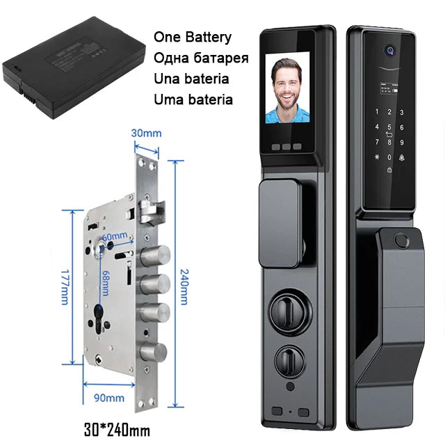 Tuya APP Facial Fingerprint Password With Camera Smart Door Lock Remote Voice Intercom Electronic Door Lock Fully Automatic