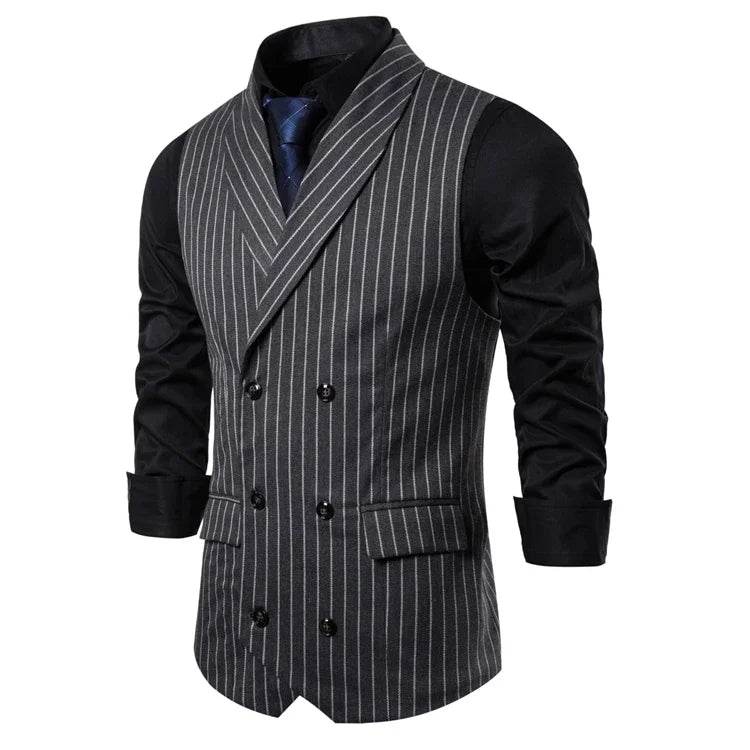 Mens Waistcoat Stripe Plaid Formal Suit Vest Men Fashion Casual Double Breasted Sleeveless Gilet Male Business Formal Dress Vest - AIAZ