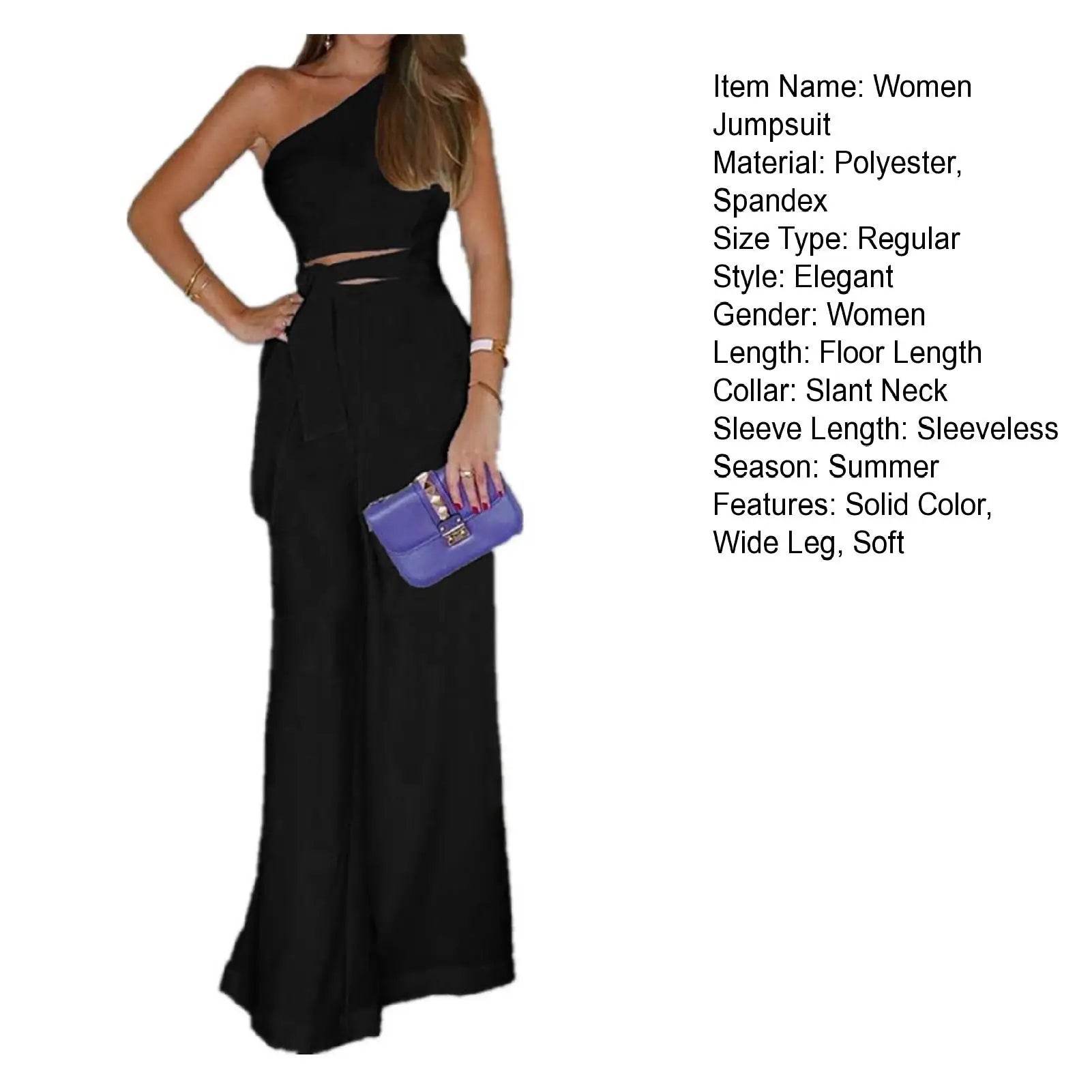 Women Sleeveless Long Jumpsuit 2025 Summer Wide Leg Pant Casual Waisted Tank Rompers Playsuit Office Lady Elegant Pocket Overall - AIAZ