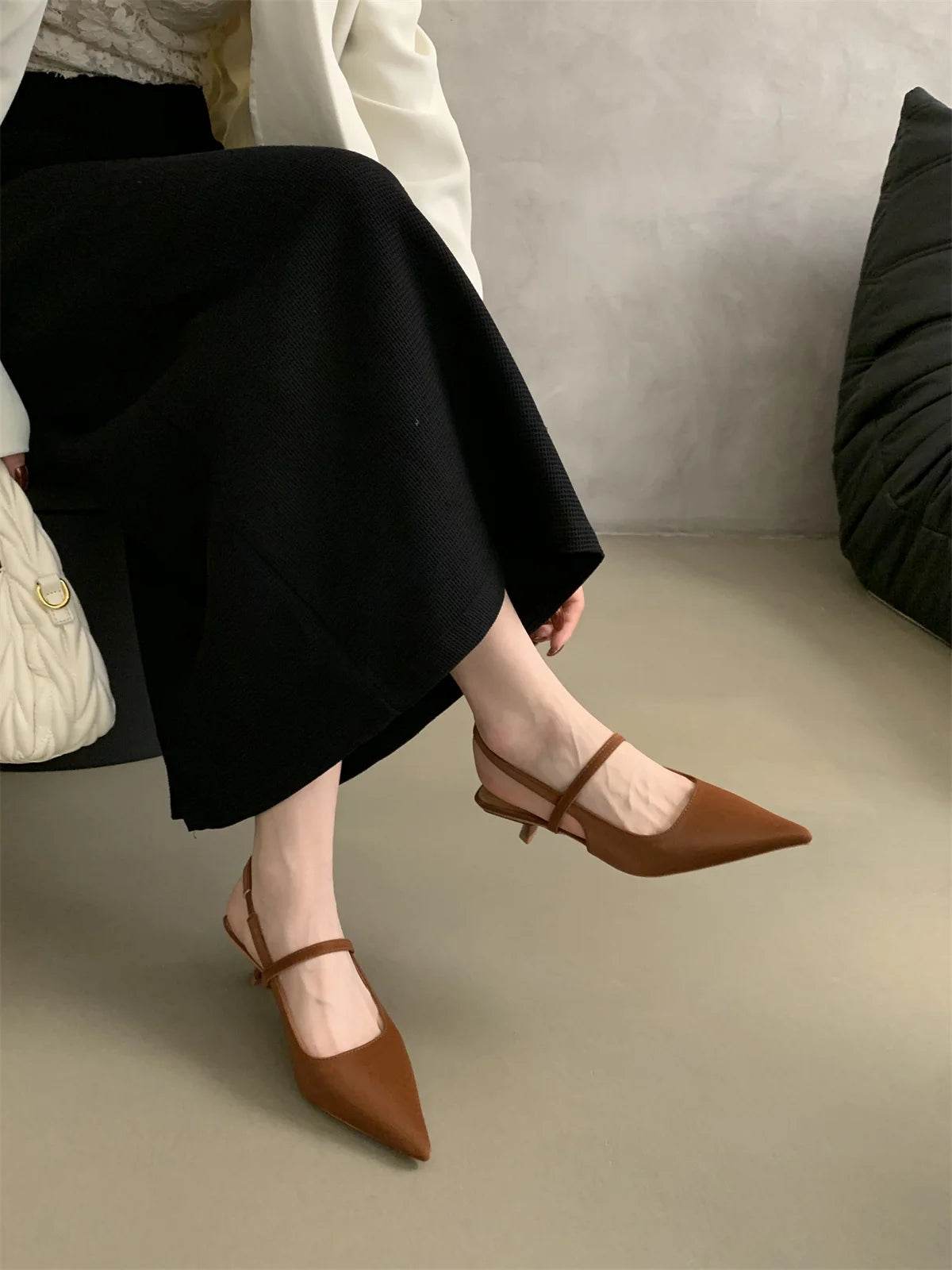 Bailamos Women Sandals Pointed Toe Elegant Low-heel Shoes Summer Fashion Slingback Woman Mules Shoes Pumps Dress Shoes - AIAZ