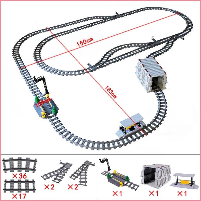 City Train Station Platform Traffic Light Cave Flyover Tracks Straight Curved Rails Building Block Bricks Technican Creative Toy - AIAZ