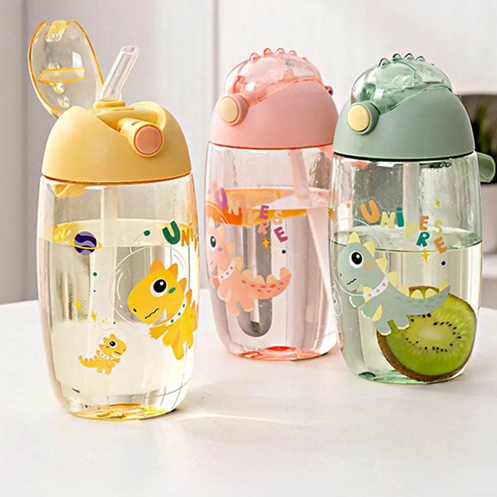 500ml Children's Dinosaur Water Bottle With Silicone Straw Leak Proof Plastic Water Bottle Summer Children's Water Cup - AIAZ