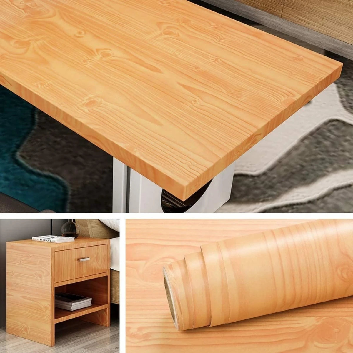 50cm Wide Wood Grain Home Decor Furniture Waterproof Vinyl Wall Sticker Self Adhesive PVC Wallpaper Kitchen Cabinet Door Sticker