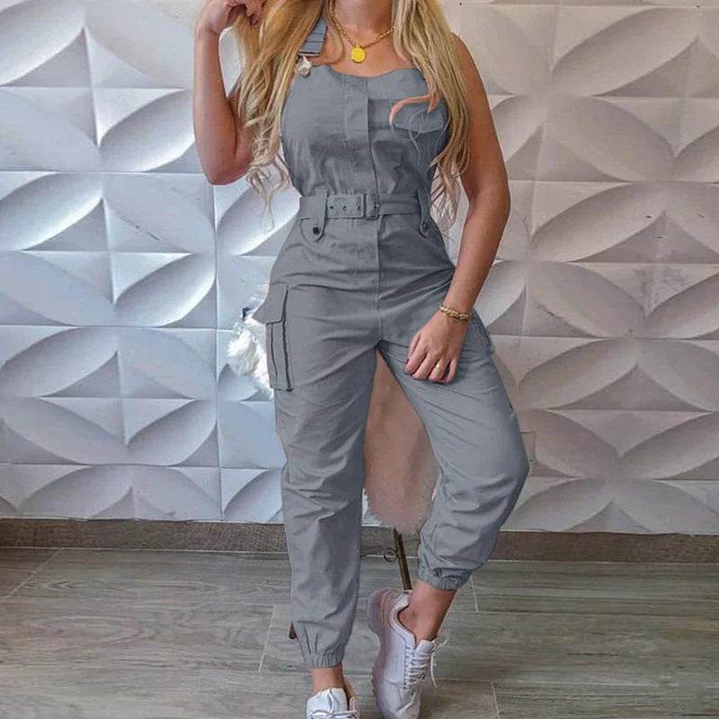 Women's Workwear Jumpsuits Summer Casual Simple Sleeveless Strap High Waist with Belt Fashion Solid Female Bound Feet Jumpsuits - AIAZ
