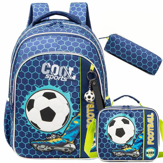 3PCS Boys School Backpack Set with Lunch Bag and Pen Case Durable Elementary Kids Bookbag Lightweight Mochila Back to School Bag - AIAZ